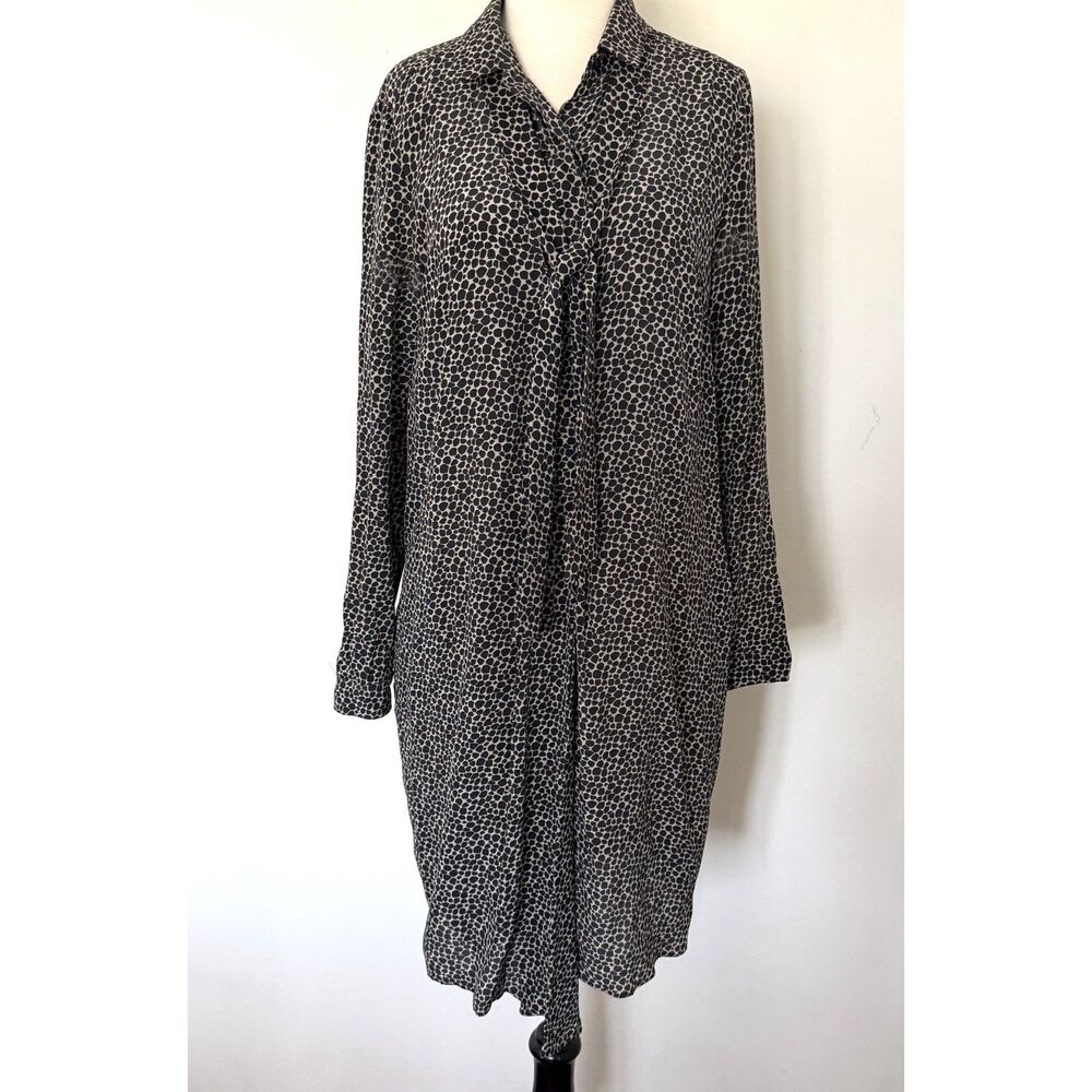 Max Mara Silk Bow Tie Neck Shirt Dress Abstract Dotted Print Pockets Sz 10